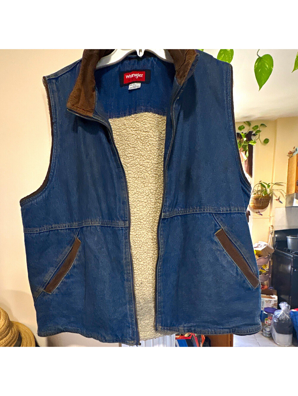 Wrangler Men's Blue Solid Lined Zip Vest 2XL Regular Zipper Logo RN 15101